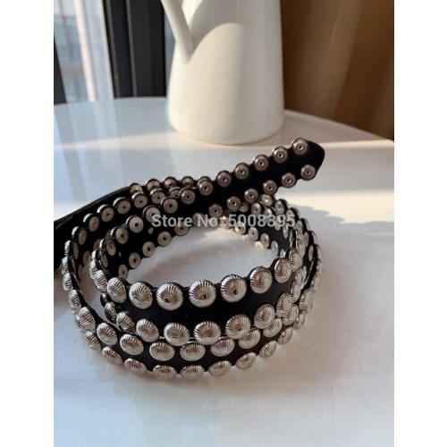 [ElfStyle] - Fashion Black Fashion COW leather belt OVERALL studded WOMAN Buckle Belts 2020 ROCK BELTS