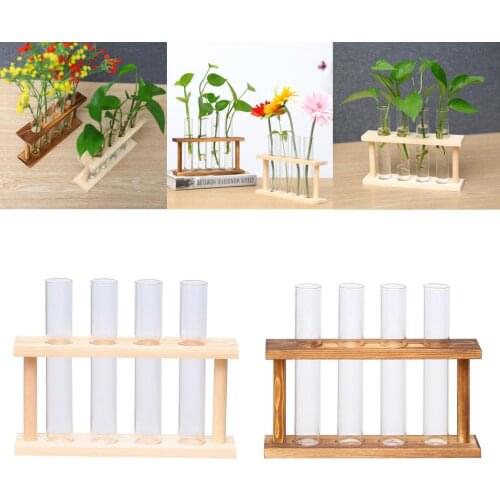 Crystal Glass Test Tube Vase Flowers Plants hydroponic Planter+Wooden Stand