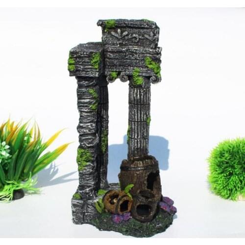 Artificial Aquarium Roman Column Decoration Ancient Building Ruin With 3 Barels Fish Tank Greece Temple Ornament Hiding Cave