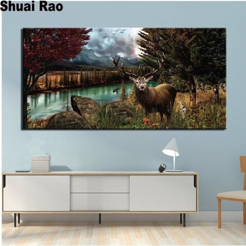 45x90 Animal forest deer diamond art full square diamond embroidery River diamond mosaic 5d diamond painting 100% round drill