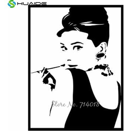 Classic Audrey Hepburn Wall Stickers Nordic Style Murals Black Fake Frame Wall Decal Living Room Bedroom Vinyl Wallpaper A878