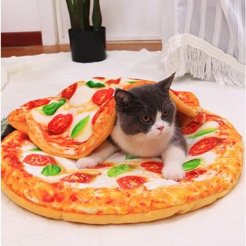 New Comfort Pet Cat Dog Sleeping Bed Mat Cat Soft Warm Flannel Blanket Poached Egg Novelty Sleep Pad Pizza Sleeping Blankets