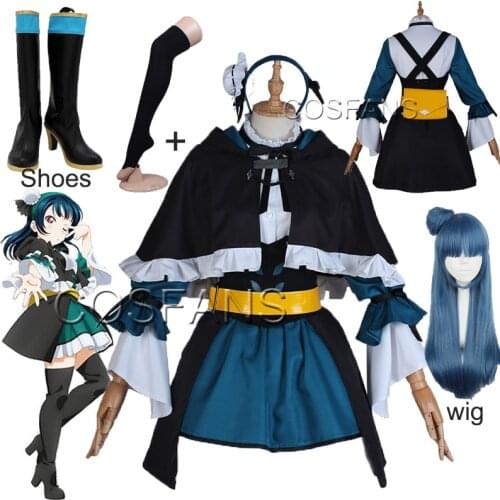 Love Live Sunshine Aqours Hop Stop Nonstop Tsushima Yoshiko Cloak Dress Uniform Cosplay Costumes Wigs and shoes customizable