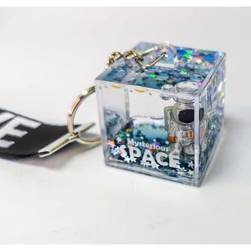 Mysterious Space Glitter Quicksand Square Keychain Astronaut Bag Charm Keyring Fashion Jewelry Space lover Gifts