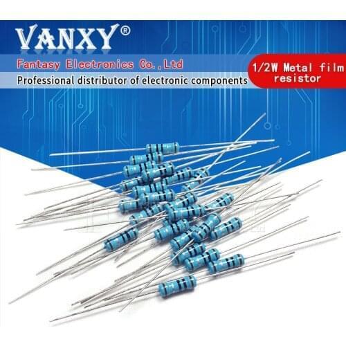 50pcs 1/2W Metal film resistor 1R~2.2M 100R 220R 330R 1K 1.5K 2.2K 3.3K 4.7K 10K 22K 47K 100K 100 220 330 1K5 2K2 3K3 4K7 ohm