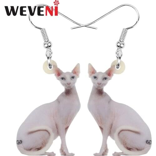 WEVENI Acrylic Cute Canadian Hairless Cat Earrings Animal Kitten Drop Dangle Jewelry For Women Girls Kids Fashion Festival Gift
