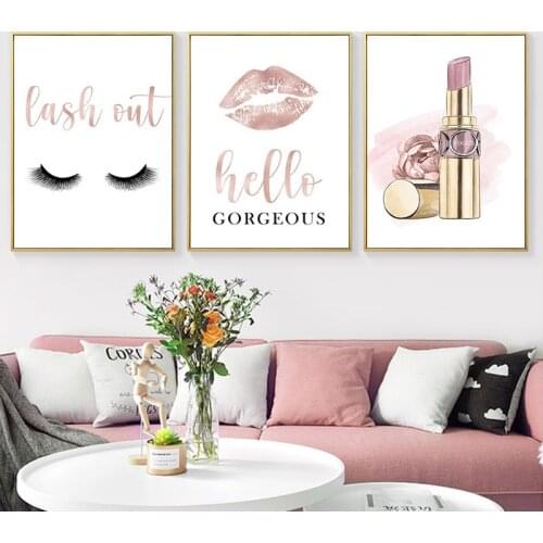 Fashion Makeup Posters Lipstick Canvas Painting Eyelashes Wall Art Print Paintings for Beauty Salon Decoration Bedroom Decor