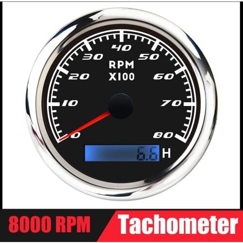 85mm Marine Tacho Meter With LCD Hourmeter 8000 RPM Boat Tachometer 12V/24V Red Backlight