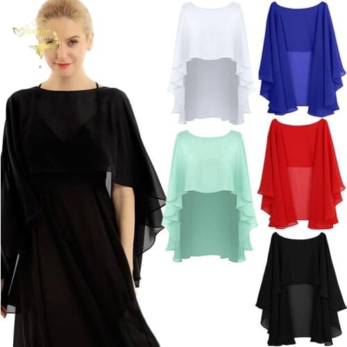 Capelets for Women Chiffon Capes Soft Shawls and Wraps Shrug for Evening Dress Wedding Bridal Bolero Flapper Cover Up Black Red
