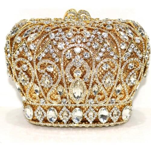 New Style Bridal Dazzling Women Crystal Evening Metal Clutches Elegant Women Evening Bag with Handle Chain Shoulder Handbags