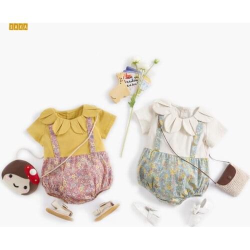 Baby clothes summer jumpsuits petal collar baby girl clothes 100% cotton bodysuit for newborns splice baby bodysuit
