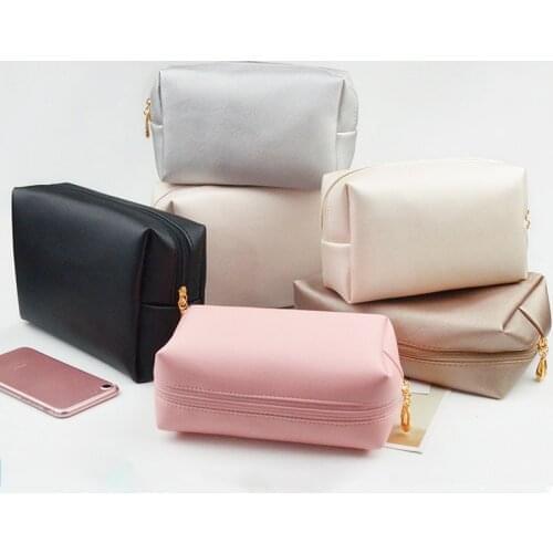 Q Handbag PU Leather Pure Color Korean Style Portable Travel Cosmetic Bag Large Capacity Storage Organizer Toiletry Wash Bags