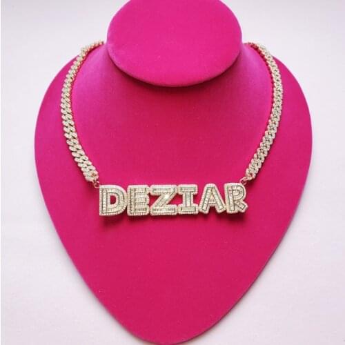 Custom Name Necklace Small Baguette Letter Customized Pendant With 9mm Cuban Chain Name Full Iced Out Zircon Pendant Gift