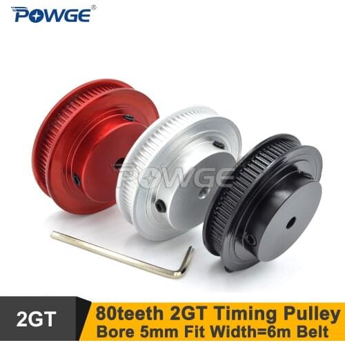 POWGE Black 80 Teeth 2GT Synchronous Pulley Bore 5mm For W=6mm 2MGT Timing Belt 80T 80Teeth GT2 Pulley 80-2GT BF 3D Design