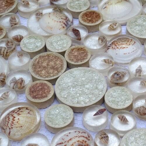 Simple Beige Brown Round Resin Natural sea shell ceramic mosaic tile for backsplash bathroom tile fireplace tile floor tile