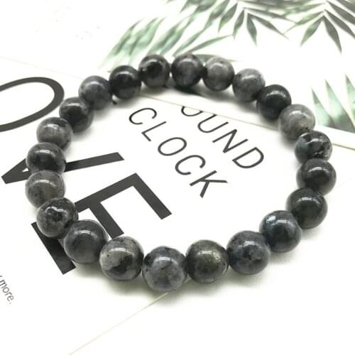 Handmade Stretch Men Bracelet Nature Stone 6-10 MM Larvikite Round Bead 100% Really Color Not Dyed Yoga Jewelry For Good Lucky