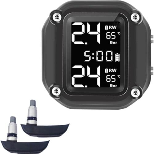 Motorcycle Real-time Tire Pressure Monitoring System Digital Time Display Abnormal Alarm Waterproof Magnetic Suction Charge