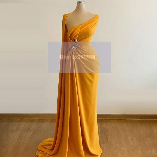 Middle East Bright Orange Elegant Mermaid Evening Dress Floor-Length Sequined Prom Dress Celebrity Dress Plus Size 2020 Dubai