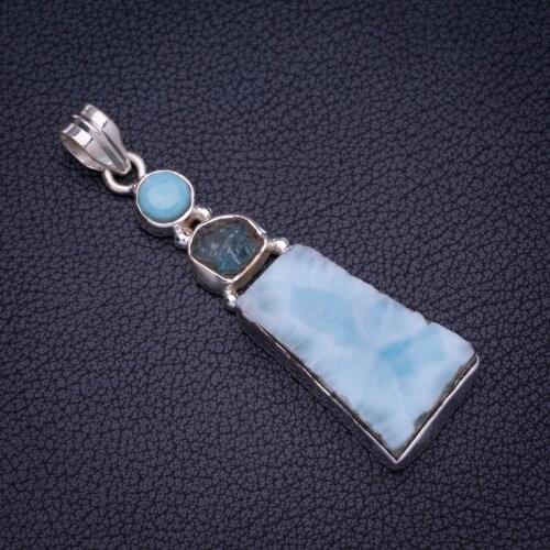 StarGems Natural Caribbean Larimar Blue Topaz Rough Handmade 925 Sterling Silver Pendant 2.25" E3664