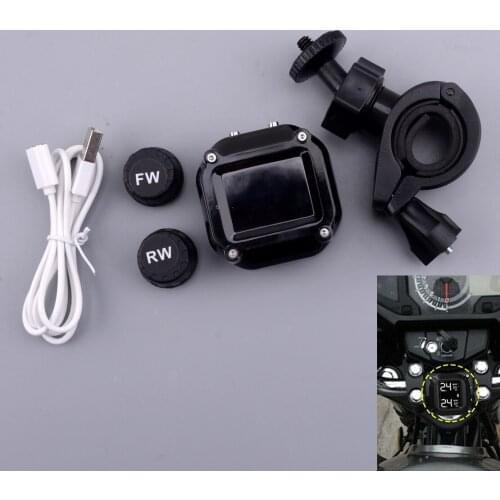 Universal Wireless LCD Motorcycle TPMS Tire Pressure Monitor Systems with 2 Sensors Black