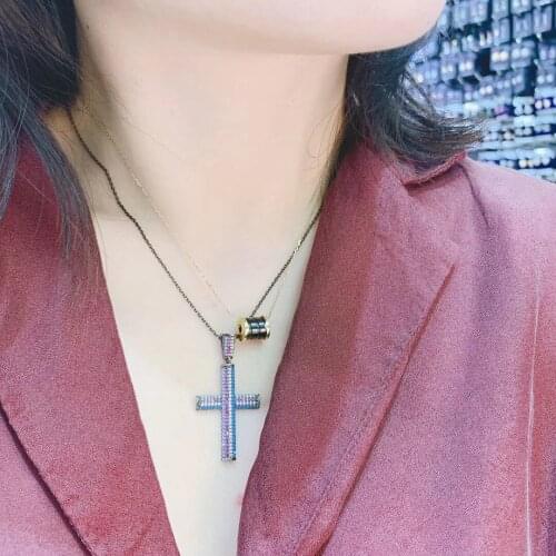 YAN MEINew Cross Necklace Cubic Zirconia Trendy Pendant & Chain Christmas Gift For Men/Women Holy Bible Jewelry GLD1453