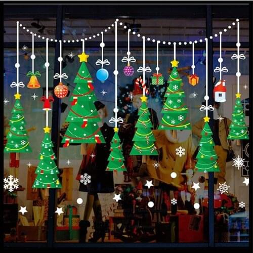 2021 Green Christmas tree wall sticker Shopping mall window Christmas decoration Holiday poster Home decoration