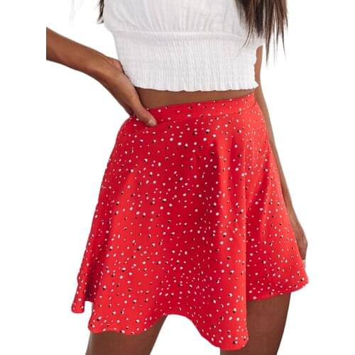 Womens Summer Skirt, Floral Printed High Waist Dot Printed Short Dress for Female