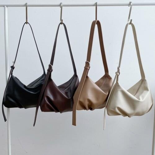 Zipper Soft PU Leather Shoulder Bags for Women 2021 New High Quality Folds Ladies Baguette Bags Female Wrinkle Purses Handbags