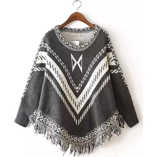Fringed Cape Shawl Coat National Wind Sweater Women Geometric Loose Scarf Sweaters European American Pullover Vestidos