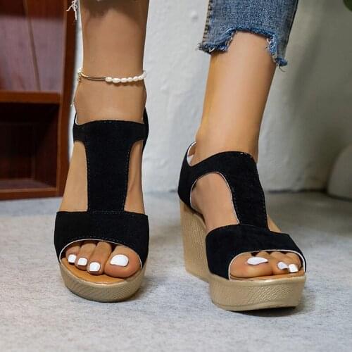2021 Vogue Women Ladies Women Fish Mouth Non-slip Platform Slope High Heels Sandals Buckle Strap Sandals Outdoor Style for Women