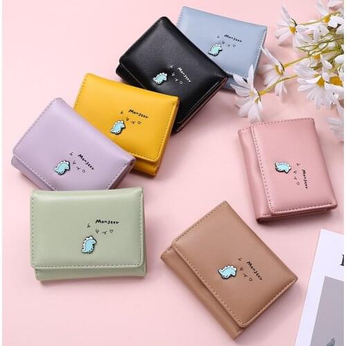 Woman Mini Bags Cute Small Dinosaur Wallet Buckle Folding Girl Wallet Brand Designed Pu Leather Coin Purse Female Card Holder
