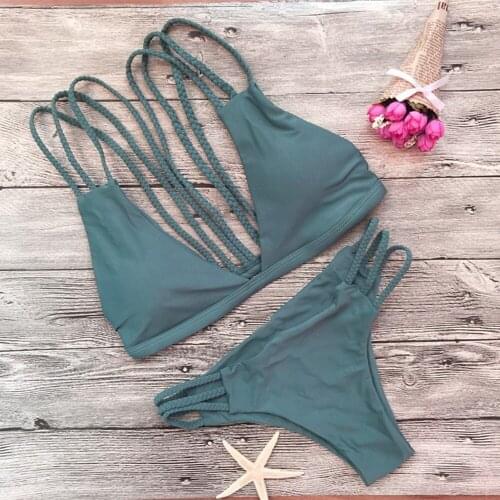 Women Bikini Set Swimwear Bandage Hollow Padded Bra Bandeau Swimsuit Beachwear Swim Suit maillot de bain femme New C0308