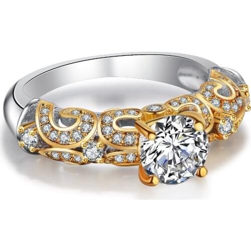 WYJZY Electroplating color separation inlaid zircon ring for women fashion ladies party dance exaggerated jewelry