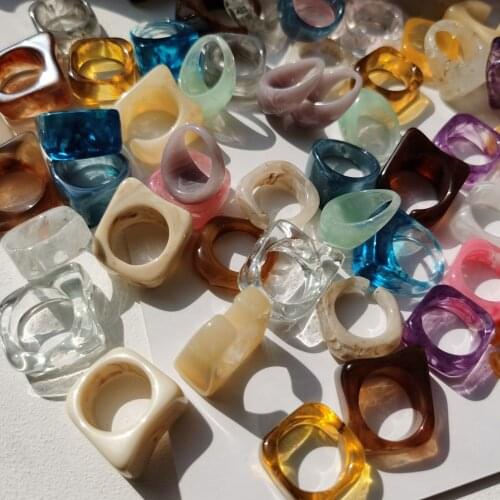 New Vintage Transparent Colorful Acrylic Resin Ring Set Korea Fashion Geometric Aesthetic Jewelry Ring For Women 2021 Trend Punk