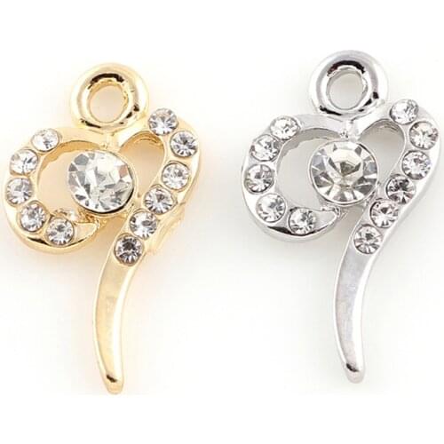 10pcs/lot Heart Rhinestone Dangle Handmade Charms Pendant DIY for Bracelet Necklace Bag