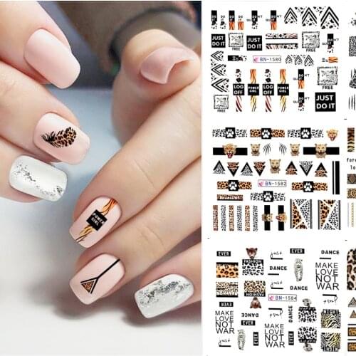 12pcs Leopard Series Nail Sticker Geometric animal Print Water Transfer Tattoo Decal Manicure DIY Slider Accessory MYBN1573-1584