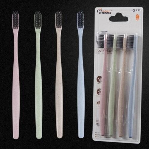 4pcs Eco Friendly Wheat Straw Toothbrush Tooth Cleaning Soft Slim Tip Binchotan Charcoal Bristle Brush Adult Teeth Brush