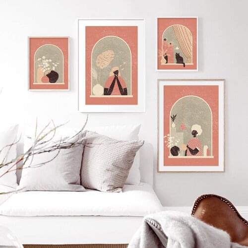 Abstract Cat Vintage Illustration Wall Art Canvas Painting Nordic Posters And Prints Wall Pictures For Living Room Boho Decor