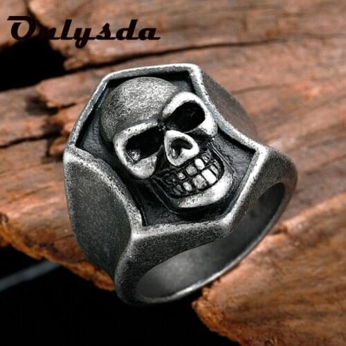 Freeshipping Wholesale Stainless Steel Gothic Punk Skull Mask Ring Biker Hiphop rock Jewelry Unique Fashion Gift for Men