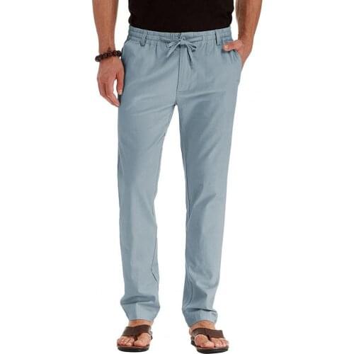 Men Pants Casual Pants Mid Rise Suit Pants Elastic Waist Breathable Drawstring Straight Long Pants Business Trousers Workwear