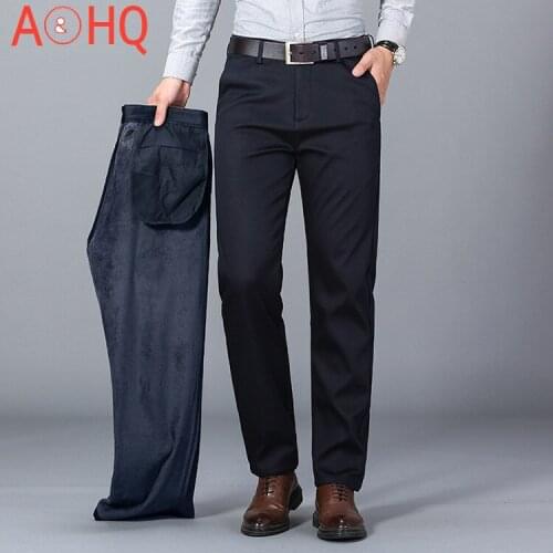 Winter Pants Men Clothes Fleece Thicken Warm High Waist Loose Straight Long Trousers For Male Casual Smart Black Khaki