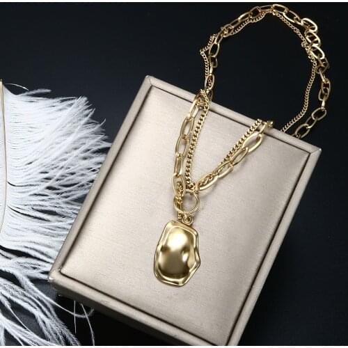 ZMFashion Vintage Multilayer Irregular Pendant OT Buckle Necklace For Women Men Stainless Steel Sweather Layered Long Chains