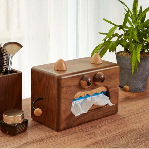 Wooden Napkin Box Home Furnishing Decoration Handmade Walnut Tissue Paper Storage Boxs Living Room Decorations Ornaments Cartoon