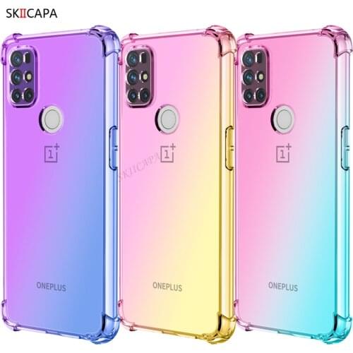 Gradient Half Clear Shockproof Phone Case For OnePlus Nord N10 N100 8T 7T 8 Pro Case Rainbow Color Airbag Corners Soft TPU Cover