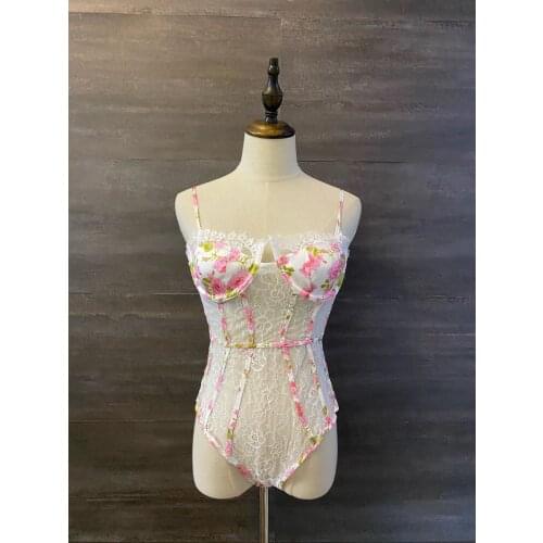 Honviey Bulgarian Jumpsuit Sleepwear rose summer lace heavy industry sexy tube top wrapped chest wearing one-piece sling