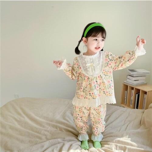 New Lace Floral Baby Boys Girls Sets Spring Autumn Undershirts Sleepwear Robe Pajama Kids Toddler Outwear Childrens Clothing