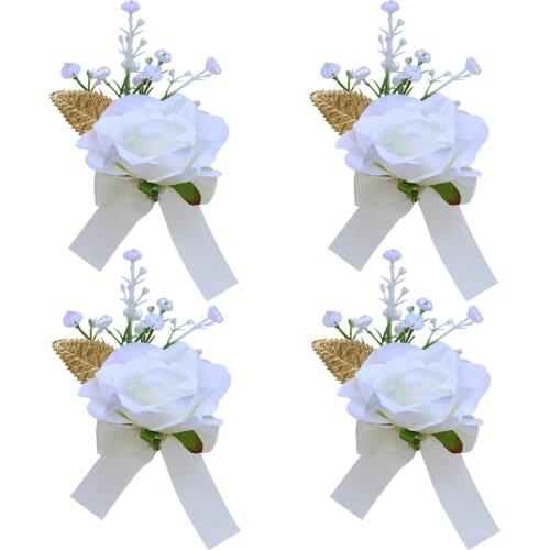 Korean New Style Bride Bridesmaid Wrist Corsage Gold Leaf Artificial Flower Handmade Ladies Wristband Wedding Supplies XH0717