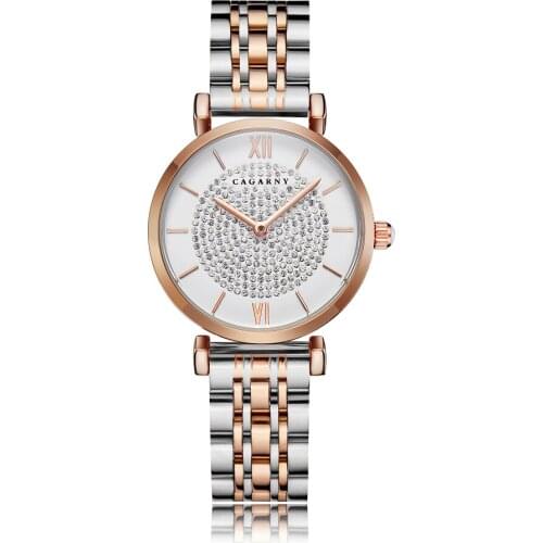 Cagarny Women Watches Brand Gold Steel Band Rhinestone Crystal Quartz Sport Watch Small Ladies Bracelet Clock Relogio Feminino
