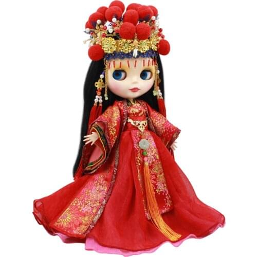 ICY DBS Blyth doll licca body Chinese bride Phoenix crown red outfit wedding dress anime clothes