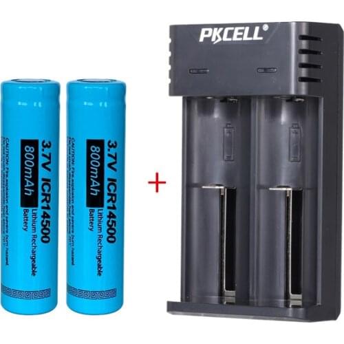PKCELL ICR 14500 800Mah Li-ion Rechargeable Battery 3.7V AA lithium Batteries +Battery Charger For AA AAA 16340 18650 battery